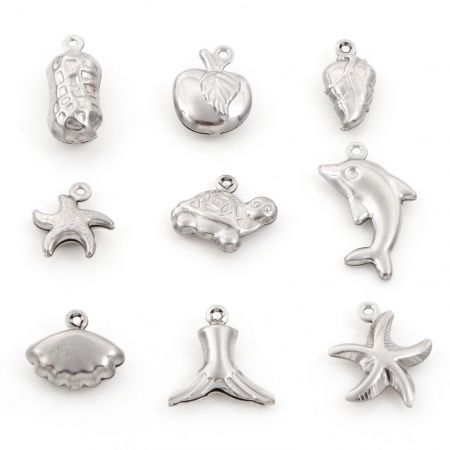 Eco-friendly 304 Stainless Steel Charms Silver Tone Shell Star Fish 3D