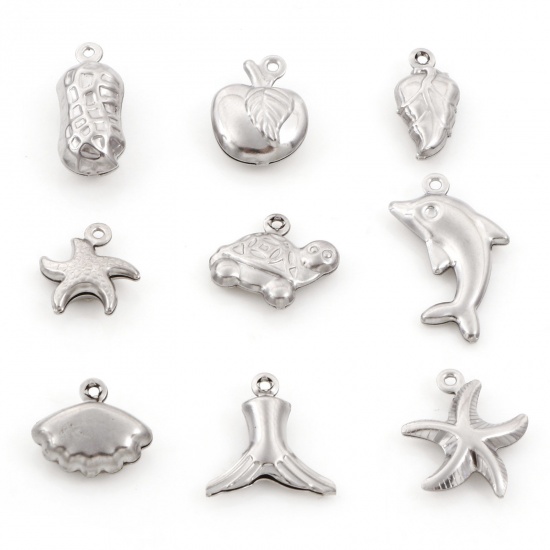 Picture of Eco-friendly 304 Stainless Steel Charms Silver Tone Shell Star Fish 3D