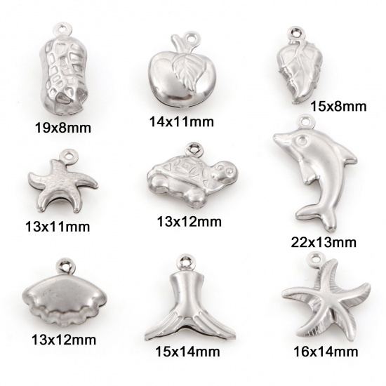 Picture of Eco-friendly 304 Stainless Steel Charms Silver Tone Shell Star Fish 3D