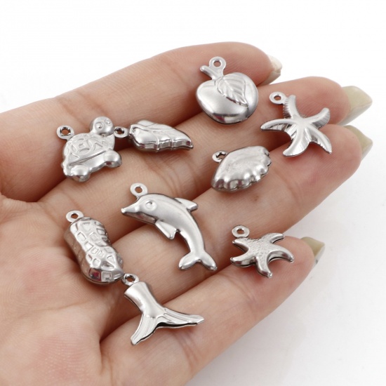 Picture of Eco-friendly 304 Stainless Steel Charms Silver Tone Shell Star Fish 3D