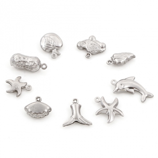 Picture of Eco-friendly 304 Stainless Steel Charms Silver Tone Shell Star Fish 3D