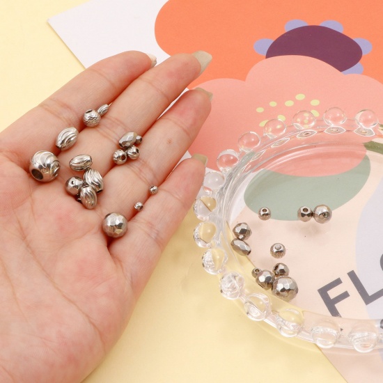 Image de Perles pour DIY Fabrication de Bijoux de Charme en 304 Acier Inoxydable Respectueux de la Nature Argent Mat Texture 5 Pcs