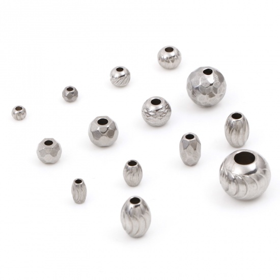 Image de Perles pour DIY Fabrication de Bijoux de Charme en 304 Acier Inoxydable Respectueux de la Nature Argent Mat Texture 5 Pcs