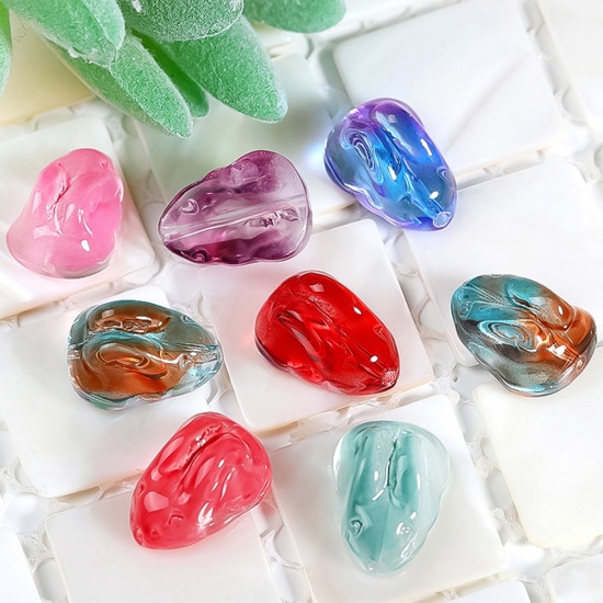 Picture of Lampwork Glass Easter Day Beads For DIY Charm Jewelry Making Rabbit Animal Multicolor Gradient Color About 15mm x 11mm