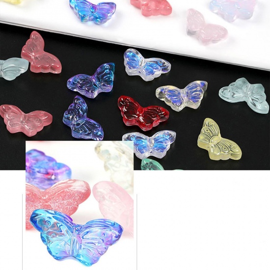 Picture of Lampwork Glass Insect Beads For DIY Charm Jewelry Making Butterfly Animal Multicolor Gradient Color About 15mm x 8mm