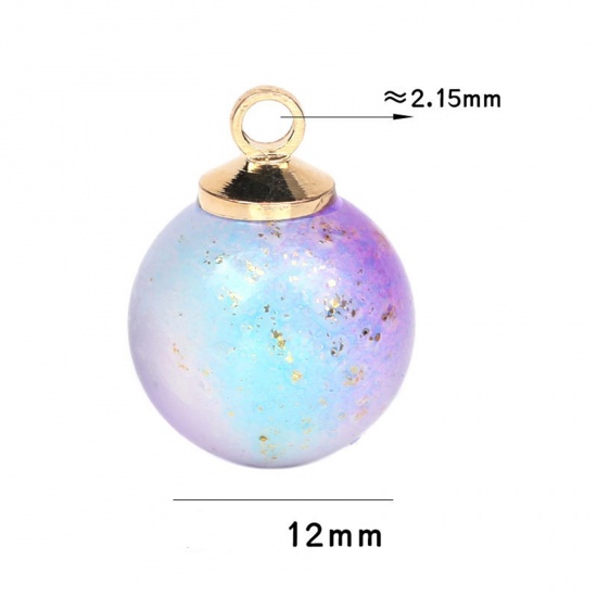 Immagine di Lega di Zinco & Lampwork Vetro Charms Palla Multicolore Colore Sfumato 12mm Dia., 10 Pz