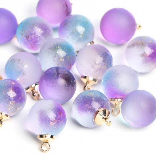 Picture of Zinc Based Alloy & Lampwork Glass Charms Multicolor Ball Gradient Color 12mm Dia.