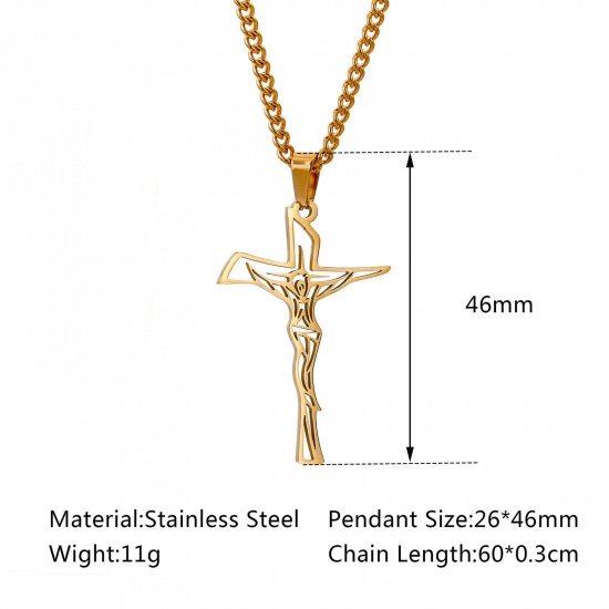 Picture of Eco-friendly 304 Stainless Steel Religious Curb Link Chain Necklace Multicolor Cross Jesus Hollow