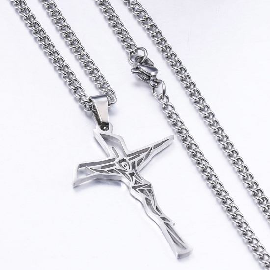 Picture of Eco-friendly 304 Stainless Steel Religious Curb Link Chain Necklace Multicolor Cross Jesus Hollow