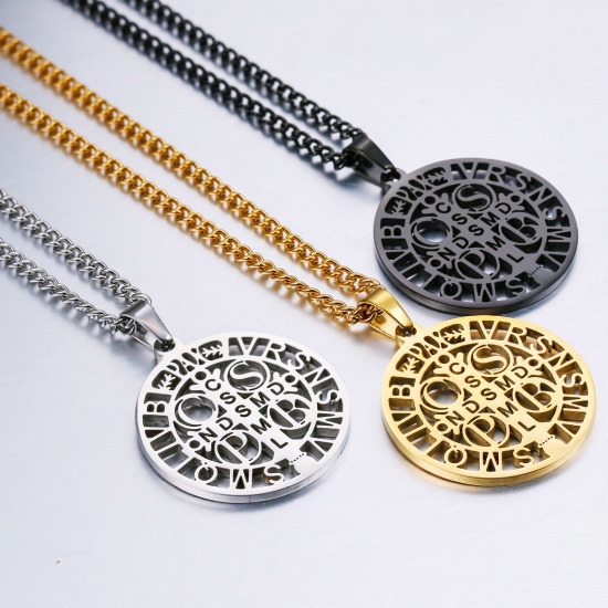 Picture of Eco-friendly 304 Stainless Steel Religious Curb Link Chain Necklace Multicolor Round Cross Hollow