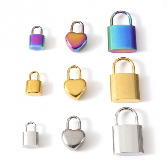 Picture of Eco-friendly Vacuum Plating 304 Stainless Steel Charms Multicolor Lock