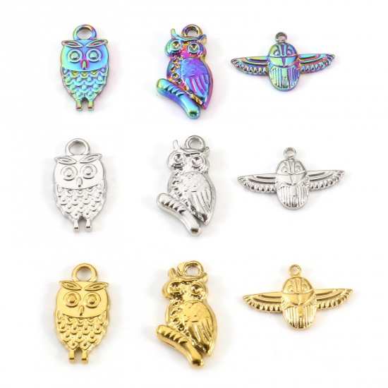Immagine di Placcatura Sottovuoto Ecologica 304 Acciaio Inossidabile Halloween Charms Gufo Multicolore 2 Pz
