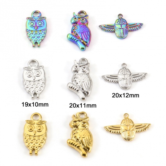 Immagine di Placcatura Sottovuoto Ecologica 304 Acciaio Inossidabile Halloween Charms Gufo Multicolore 2 Pz