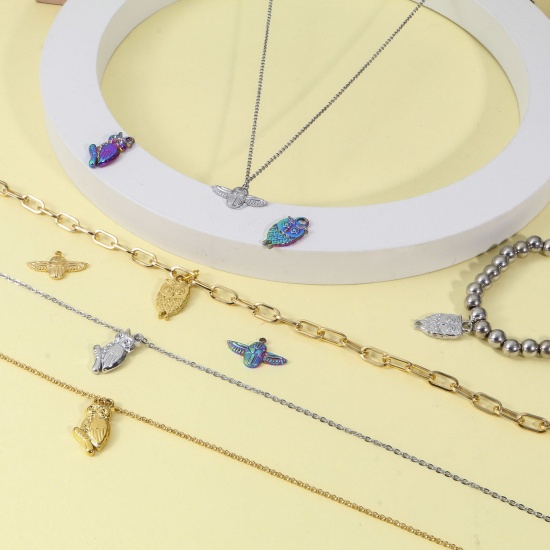 Immagine di Placcatura Sottovuoto Ecologica 304 Acciaio Inossidabile Halloween Charms Gufo Multicolore 2 Pz