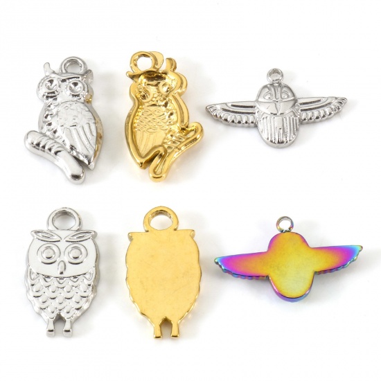 Immagine di Placcatura Sottovuoto Ecologica 304 Acciaio Inossidabile Halloween Charms Gufo Multicolore 2 Pz