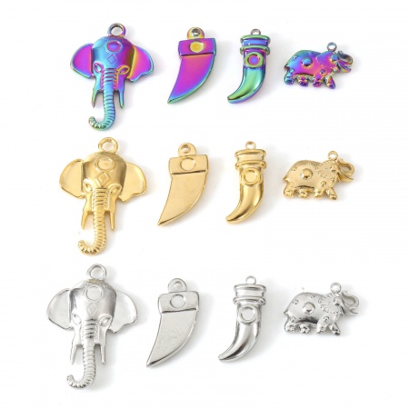 Enchapado al Vacío Ecológico 304 Acero Inoxidable Colgantes Charms Cabeza de elefante Multicolor Elefante 2 Unidades