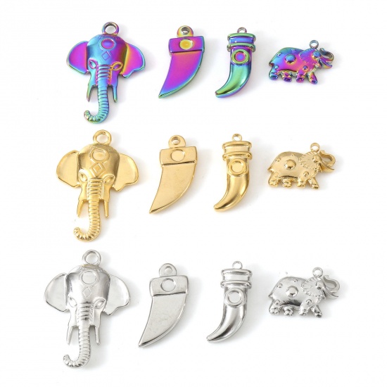 Bild von Umweltfreundliche Vakuumbeschichtung 304 Edelstahl Charms Elefantenkopf Bunt Elefant 2 Stück