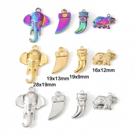 Bild von Umweltfreundliche Vakuumbeschichtung 304 Edelstahl Charms Elefantenkopf Bunt Elefant 2 Stück