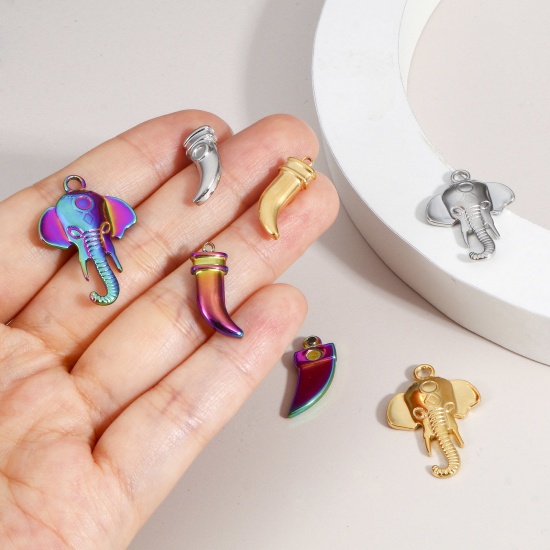 Bild von Umweltfreundliche Vakuumbeschichtung 304 Edelstahl Charms Elefantenkopf Bunt Elefant 2 Stück