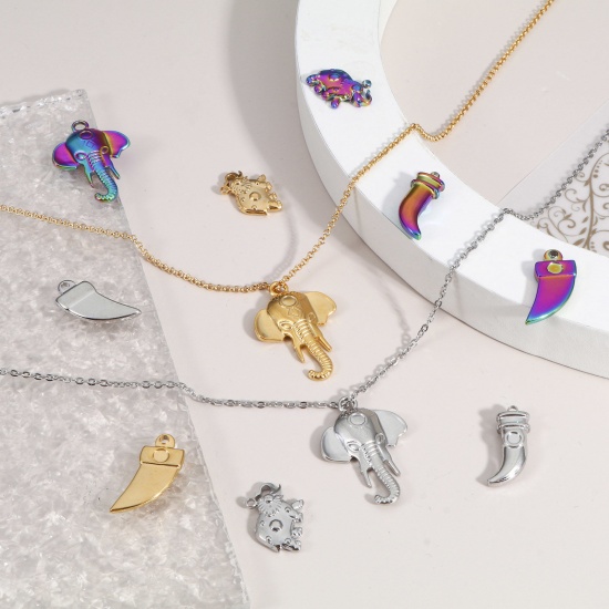 Bild von Umweltfreundliche Vakuumbeschichtung 304 Edelstahl Charms Elefantenkopf Bunt Elefant 2 Stück