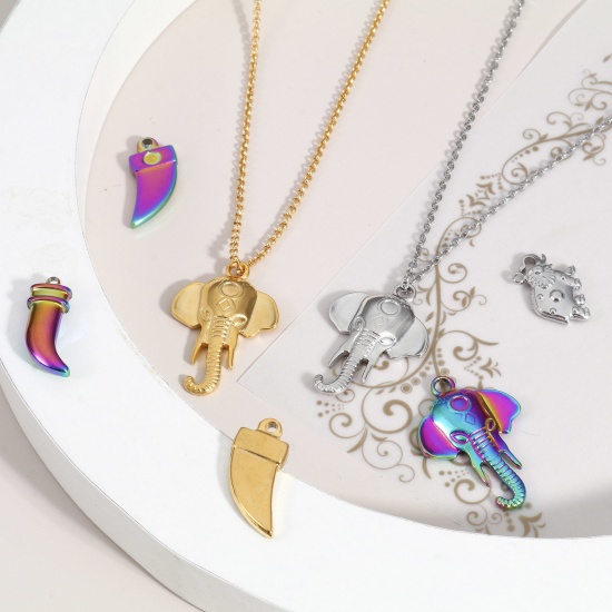 Bild von Umweltfreundliche Vakuumbeschichtung 304 Edelstahl Charms Elefantenkopf Bunt Elefant 2 Stück
