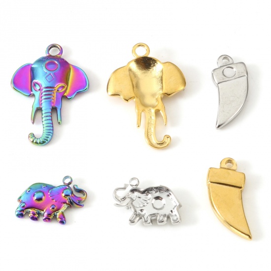 Bild von Umweltfreundliche Vakuumbeschichtung 304 Edelstahl Charms Elefantenkopf Bunt Elefant 2 Stück