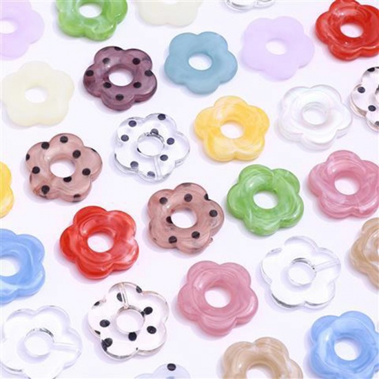 Image de Perles pour DIY Fabrication de Bijoux en Acrylique (Demi-Trou) Multicolore Fleur Lavis 27mm x 27mm, 10 Pcs