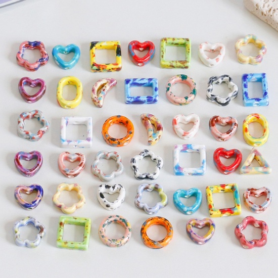 Picture of Ceramic Beads For DIY Charm Jewelry Making Geometric Multicolor Hollow