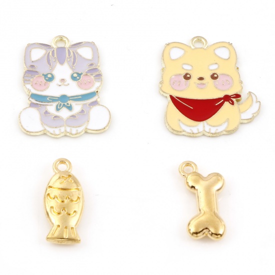 Picture of Zinc Based Alloy Pendants Gold Plated Multicolor Dog Animal Cat Enamel