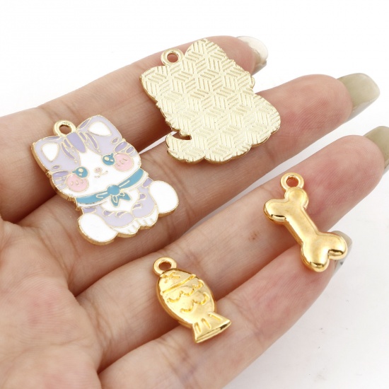 Picture of Zinc Based Alloy Pendants Gold Plated Multicolor Dog Animal Cat Enamel