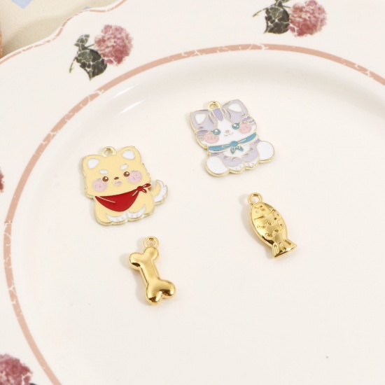 Picture of Zinc Based Alloy Pendants Gold Plated Multicolor Dog Animal Cat Enamel