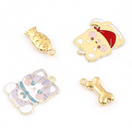 Picture of Zinc Based Alloy Pendants Gold Plated Multicolor Dog Animal Cat Enamel