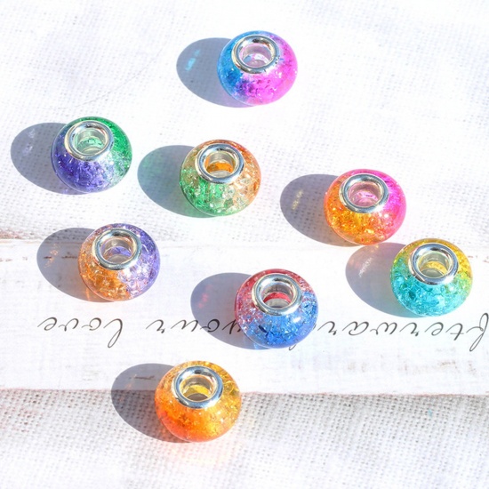 Picture of Resin European Style Large Hole Charm Beads Multicolor Round Crack Gradient Color 14mm Dia.