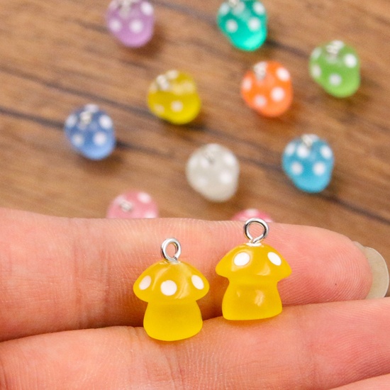 Picture of Resin Charms Mushroom Silver Tone Multicolor Transparent 3D 16mm x 12mm
