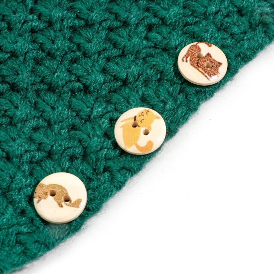 Picture of Wood Sewing Buttons Scrapbooking 2 Holes Cat Animal Multicolor At Random 15mm Dia.