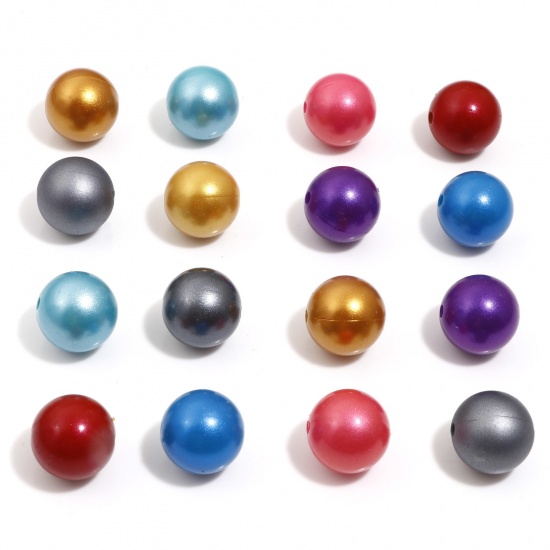 Picture of Silicone Spacer Beads For DIY Charm Jewelry Making Single Hole Ball Multicolor Metallic About 15mm Dia