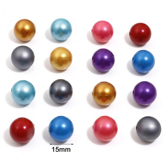 Picture of Silicone Spacer Beads For DIY Charm Jewelry Making Single Hole Ball Multicolor Metallic About 15mm Dia