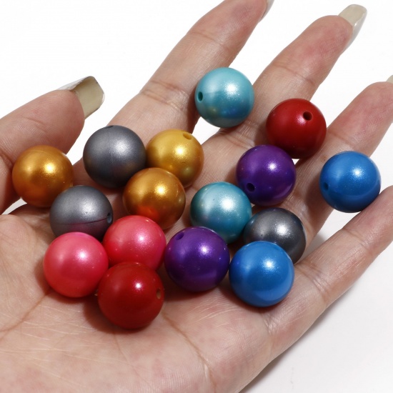 Picture of Silicone Spacer Beads For DIY Charm Jewelry Making Single Hole Ball Multicolor Metallic About 15mm Dia