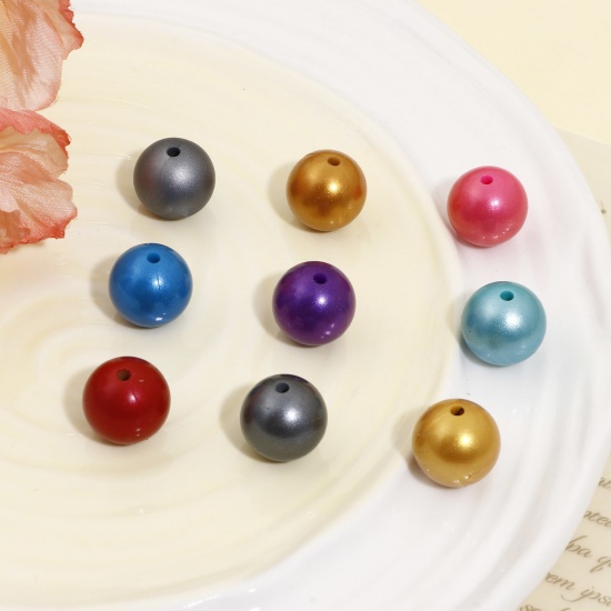 Picture of Silicone Spacer Beads For DIY Charm Jewelry Making Single Hole Ball Multicolor Metallic About 15mm Dia