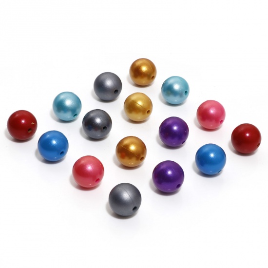 Picture of Silicone Spacer Beads For DIY Charm Jewelry Making Single Hole Ball Multicolor Metallic About 15mm Dia