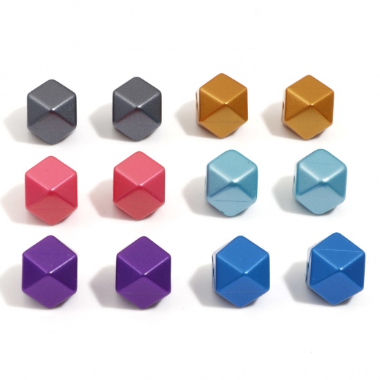 Picture of Silicone Spacer Beads For DIY Charm Jewelry Making Single Hole Cube Multicolor Metallic Faceted About 14mm x 14mm