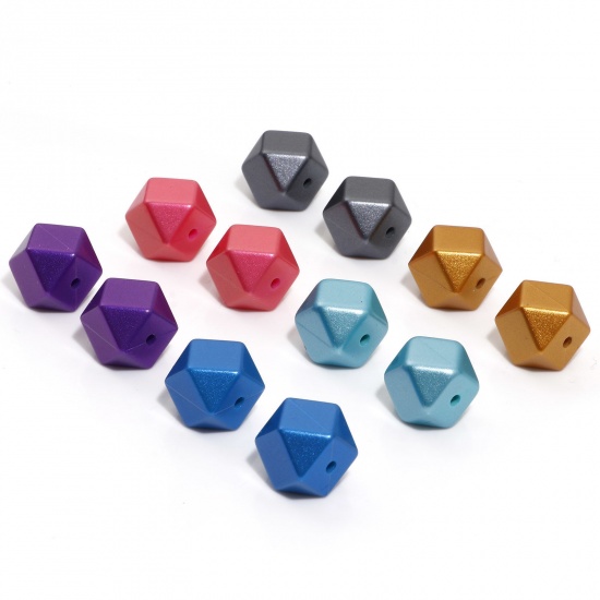 Picture of Silicone Spacer Beads For DIY Charm Jewelry Making Single Hole Cube Multicolor Metallic Faceted About 14mm x 14mm