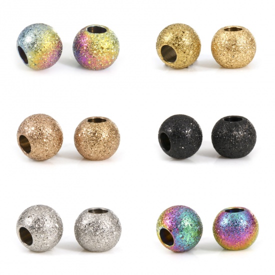 Imagen de Respetuoso del Medio Ambiente 201 Acero Inoxidable Cuentas para la Fabricación de Joyas con Dijes de Bricolaje Ronda Multicolor Polvo Estelar 5mm Diámetro, 10 Unidades