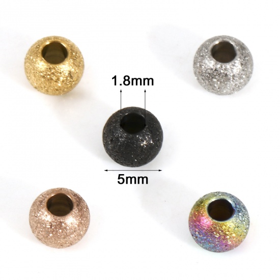 Imagen de Respetuoso del Medio Ambiente 201 Acero Inoxidable Cuentas para la Fabricación de Joyas con Dijes de Bricolaje Ronda Multicolor Polvo Estelar 5mm Diámetro, 10 Unidades