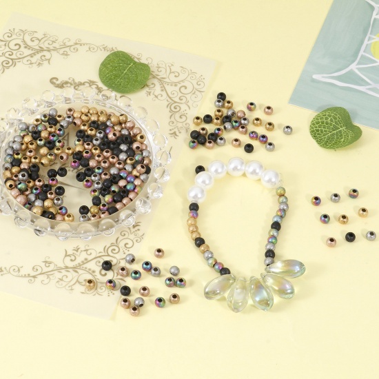 Imagen de Respetuoso del Medio Ambiente 201 Acero Inoxidable Cuentas para la Fabricación de Joyas con Dijes de Bricolaje Ronda Multicolor Polvo Estelar 5mm Diámetro, 10 Unidades