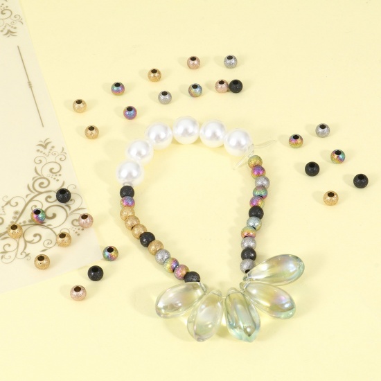 Imagen de Respetuoso del Medio Ambiente 201 Acero Inoxidable Cuentas para la Fabricación de Joyas con Dijes de Bricolaje Ronda Multicolor Polvo Estelar 5mm Diámetro, 10 Unidades