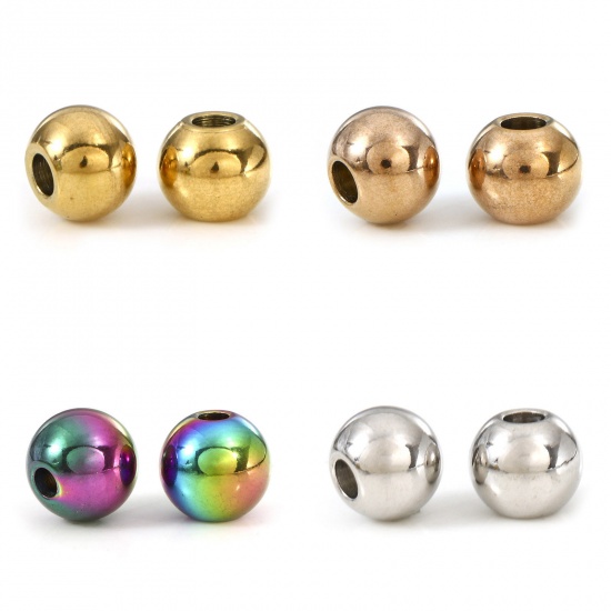 Picture of Eco-friendly 201 Stainless Steel Beads For DIY Jewelry Making Round Multicolor Polished 6mm Dia.