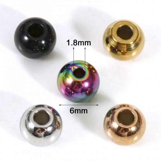 Picture of Eco-friendly 201 Stainless Steel Beads For DIY Jewelry Making Round Multicolor Polished 6mm Dia.
