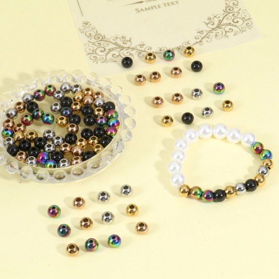 Picture of Eco-friendly 201 Stainless Steel Beads For DIY Jewelry Making Round Multicolor Polished 6mm Dia.
