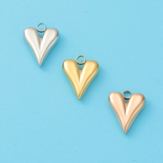 Picture of Eco-friendly 304 Stainless Steel Valentine's Day Charms Multicolor Heart 16mm x 12mm